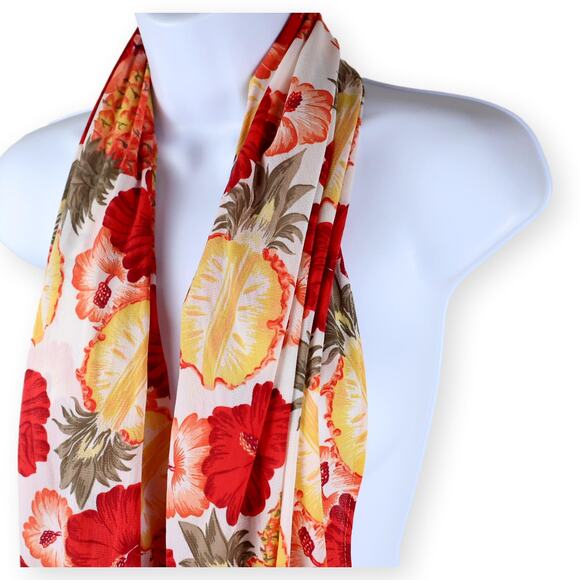 Vix & Lenny Vintage Red Yellow Womens Rectangle Scarf - Picture 2 of 7